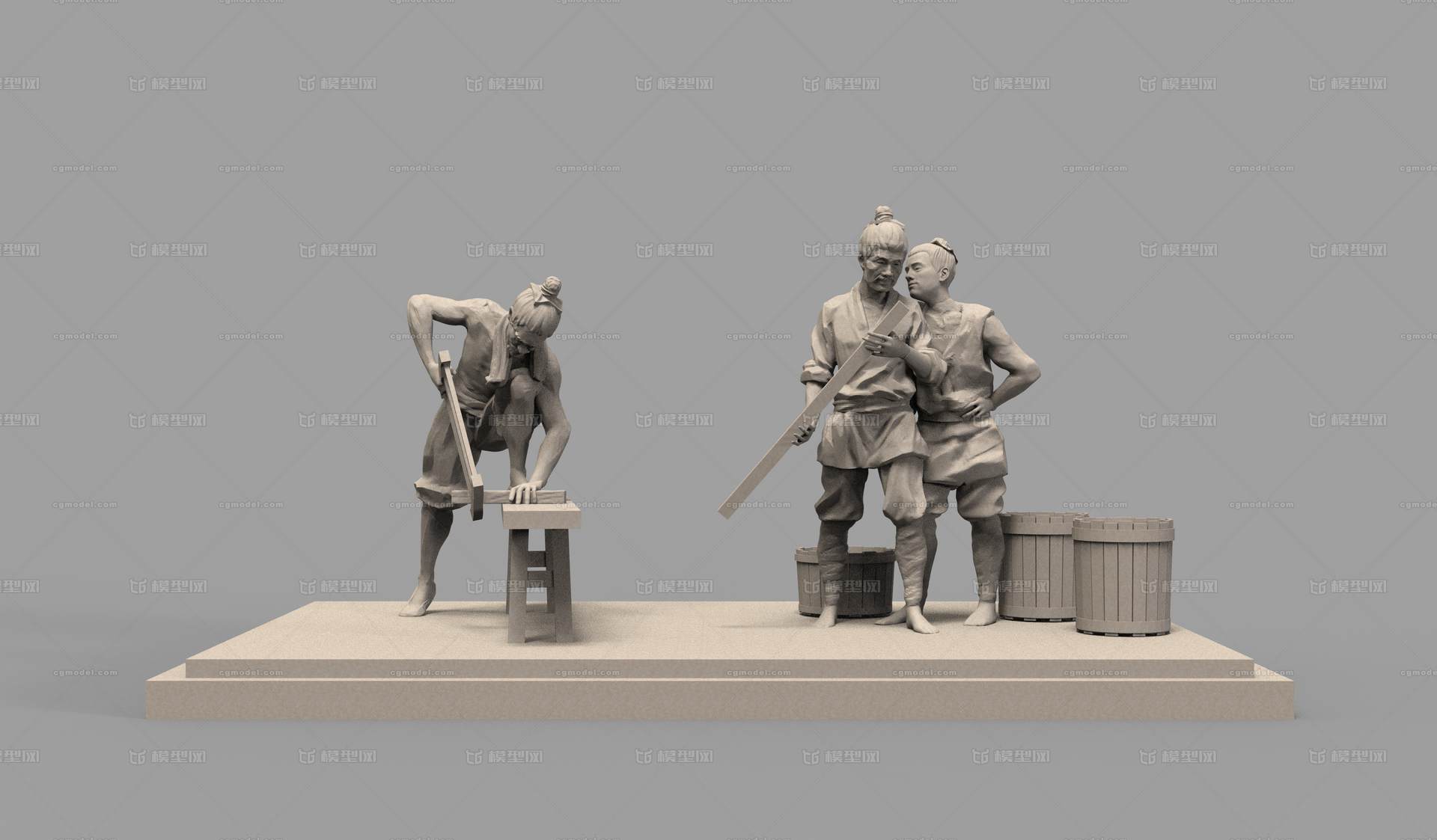 伐木雕塑 古代人物雕塑模型-历史人物模型库-Zbrush(.zpr)模型下载-cg模型网