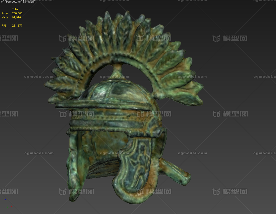 百夫长战盔 青铜器头盔模型-文物器皿模型库-3ds Max(.max)模型下载-cg模型网