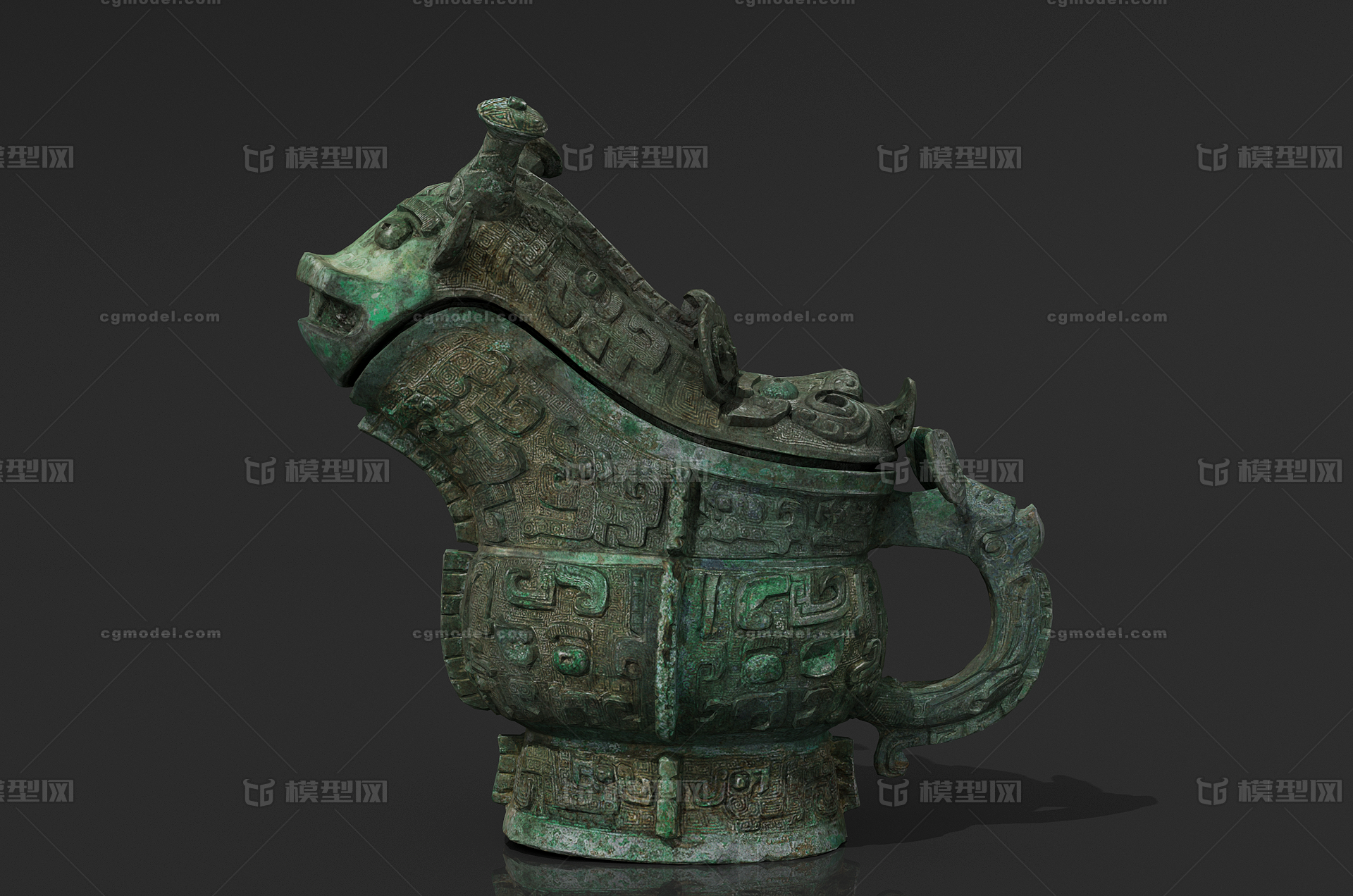商代兽形觥 商代盛酒器模型-文物器皿模型库-3ds Max(.max)模型下载-cg模型网