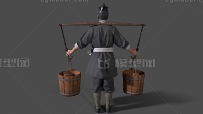 挑夫【有绑定】挑水动画 挑水模型-个人用品模型库-Cinema 4D(.c4d)模型下载-cg模型网