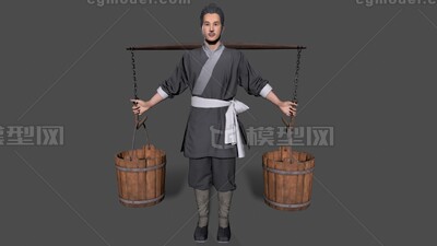 挑夫【有绑定】挑水动画 挑水模型-个人用品模型库-Cinema 4D(.c4d)模型下载-cg模型网
