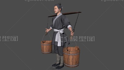 挑夫【有绑定】挑水动画 挑水模型-个人用品模型库-Cinema 4D(.c4d)模型下载-cg模型网