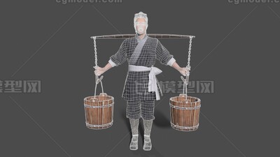 挑夫【有绑定】挑水动画 挑水模型-个人用品模型库-Cinema 4D(.c4d)模型下载-cg模型网