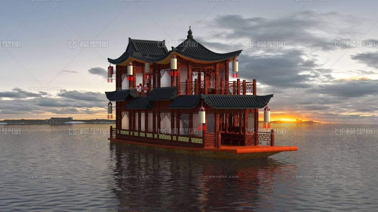 中国舫 舫模型-古代船/仿古船模型库-3ds Max(.max)模型下载-cg模型网