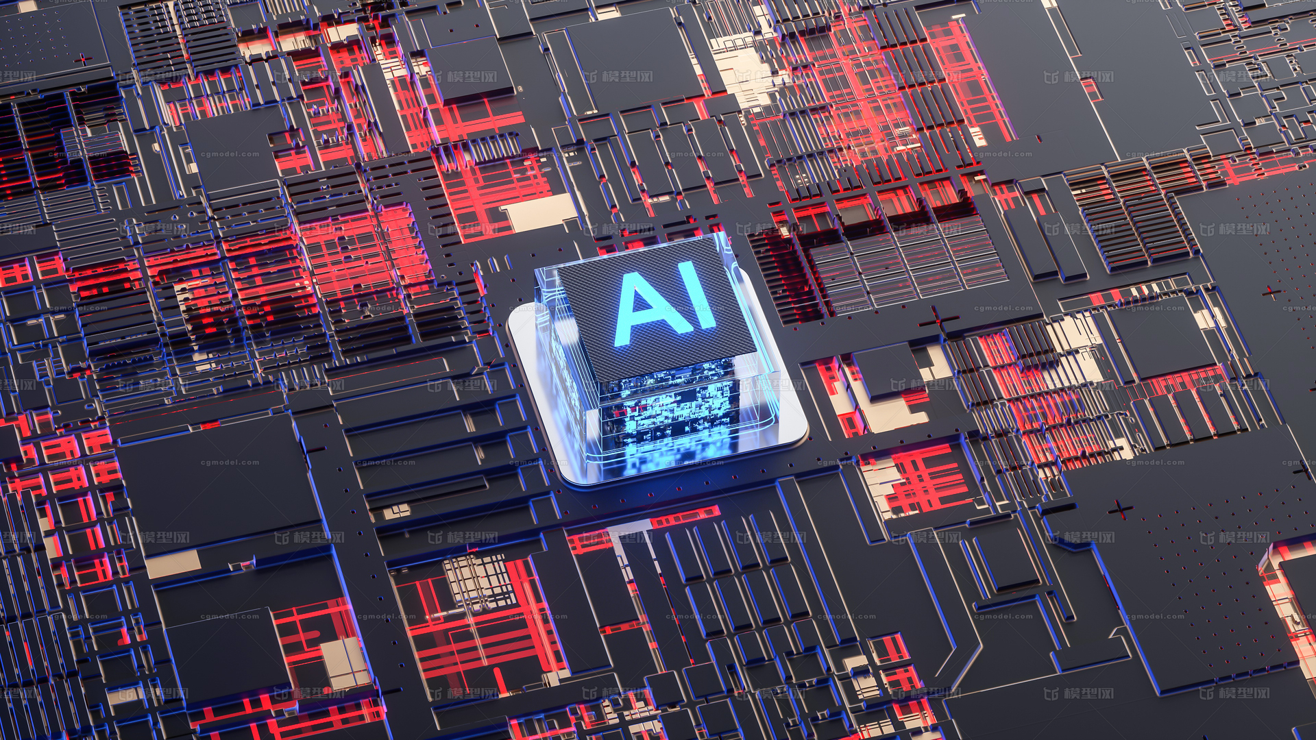 AI芯片科技 智能模型-电路及电子元件模型库-Cinema 4D(.c4d)模型下载-cg模型网