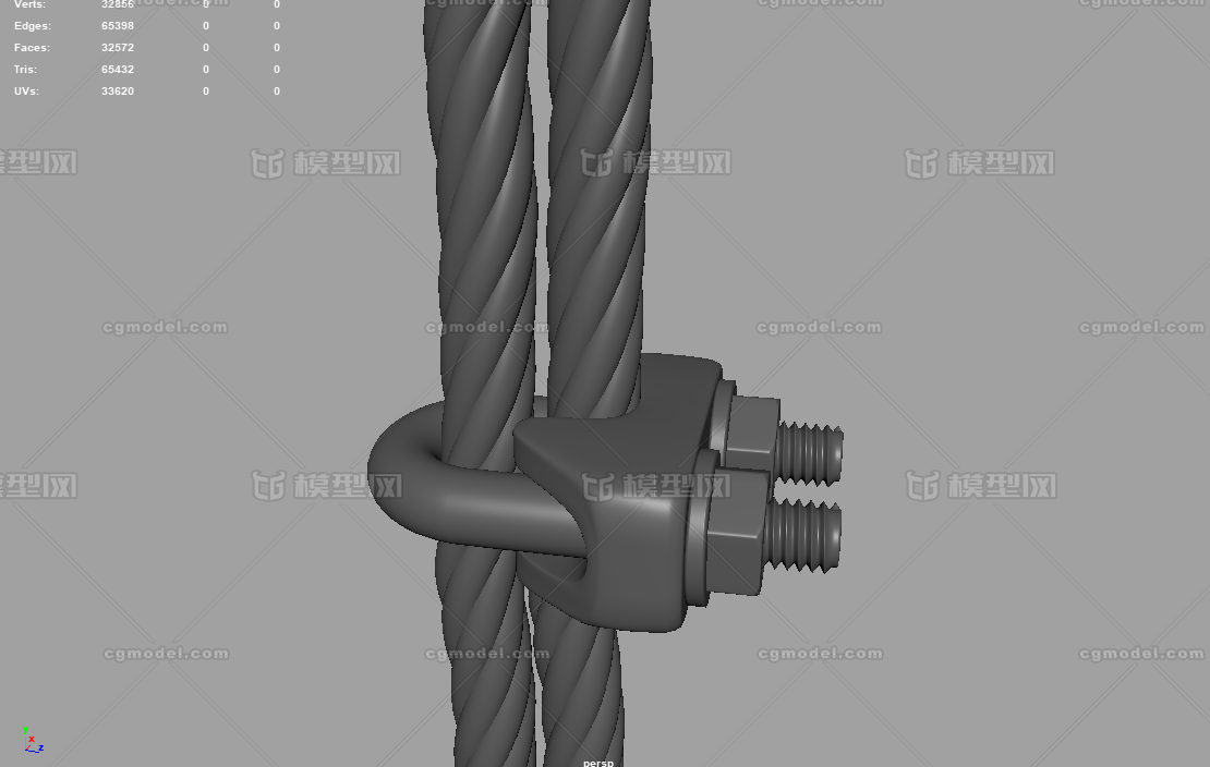 钢丝绳夹和钢丝绳模型-五金工具模型库-Maya(.ma/.mb)模型下载-cg模型网