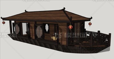中式风格木船 画舫游船模型-古代船/仿古船模型库-sketchup(.skp)模型下载-cg模型网