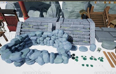 UE4UE5卡通风格化古代日本牌坊井灯台石头楼梯伞屋顶FBX模型-场景部件模型库-FBX(.fbx)模型下载-cg模型网