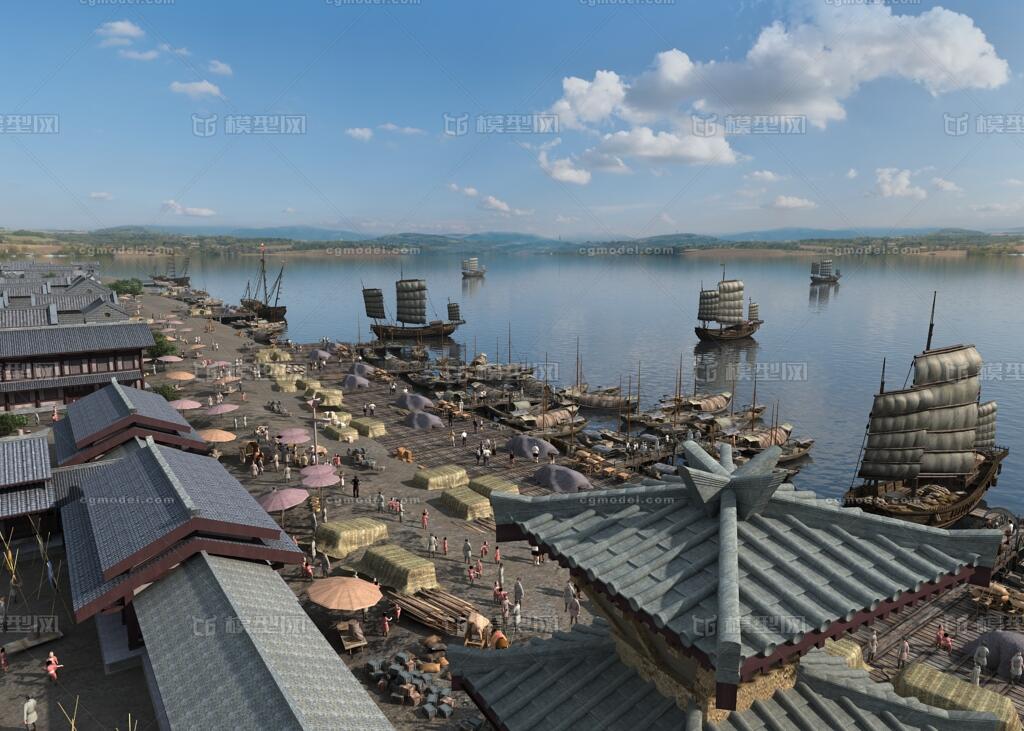 古代码头场景 货运港口模型-古代场景模型库-3ds Max(.max)模型下载-cg模型网