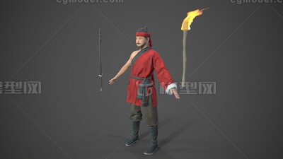 举着火把的人【有绑定】古代人物 起义军模型-个人用品模型库-FBX(.fbx)模型下载-cg模型网