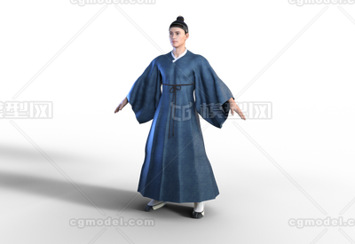古代男子书生穿汉服带骨骼绑定 儒生模型-男人模型库-3ds Max(.max)模型下载-cg模型网