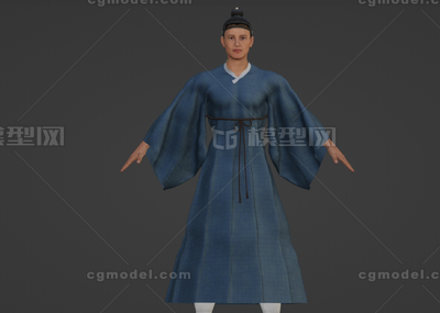 古代男子书生穿汉服带骨骼绑定 儒生模型-男人模型库-3ds Max(.max)模型下载-cg模型网