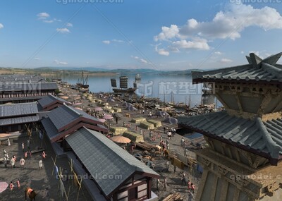 古代码头场景 货运港口模型-古代场景模型库-3ds Max(.max)模型下载-cg模型网