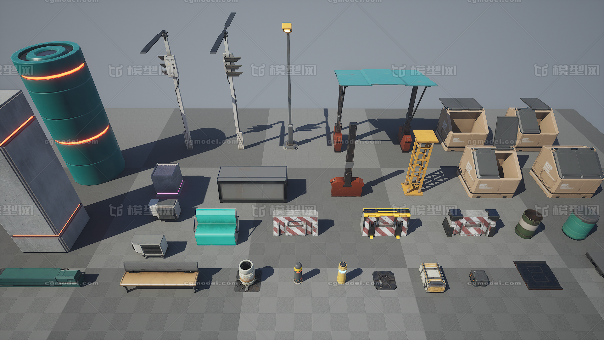 科幻马路道具 赛博朋克街道杂物模型-场景部件模型库-3ds Max(.max)模型下载-cg模型网