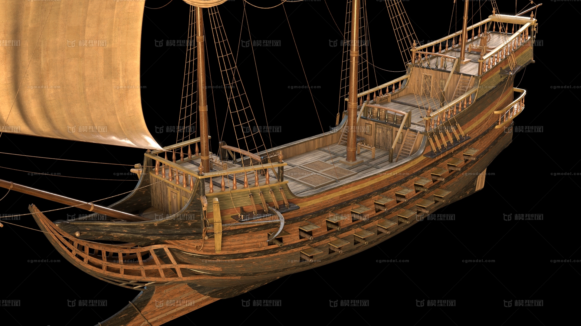 帆船 古代战船模型-古代船/仿古船模型库-3ds Max(.max)模型下载-cg模型网