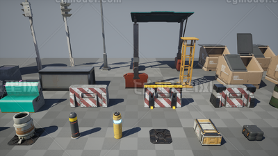 科幻马路道具 赛博朋克街道杂物模型-场景部件模型库-3ds Max(.max)模型下载-cg模型网