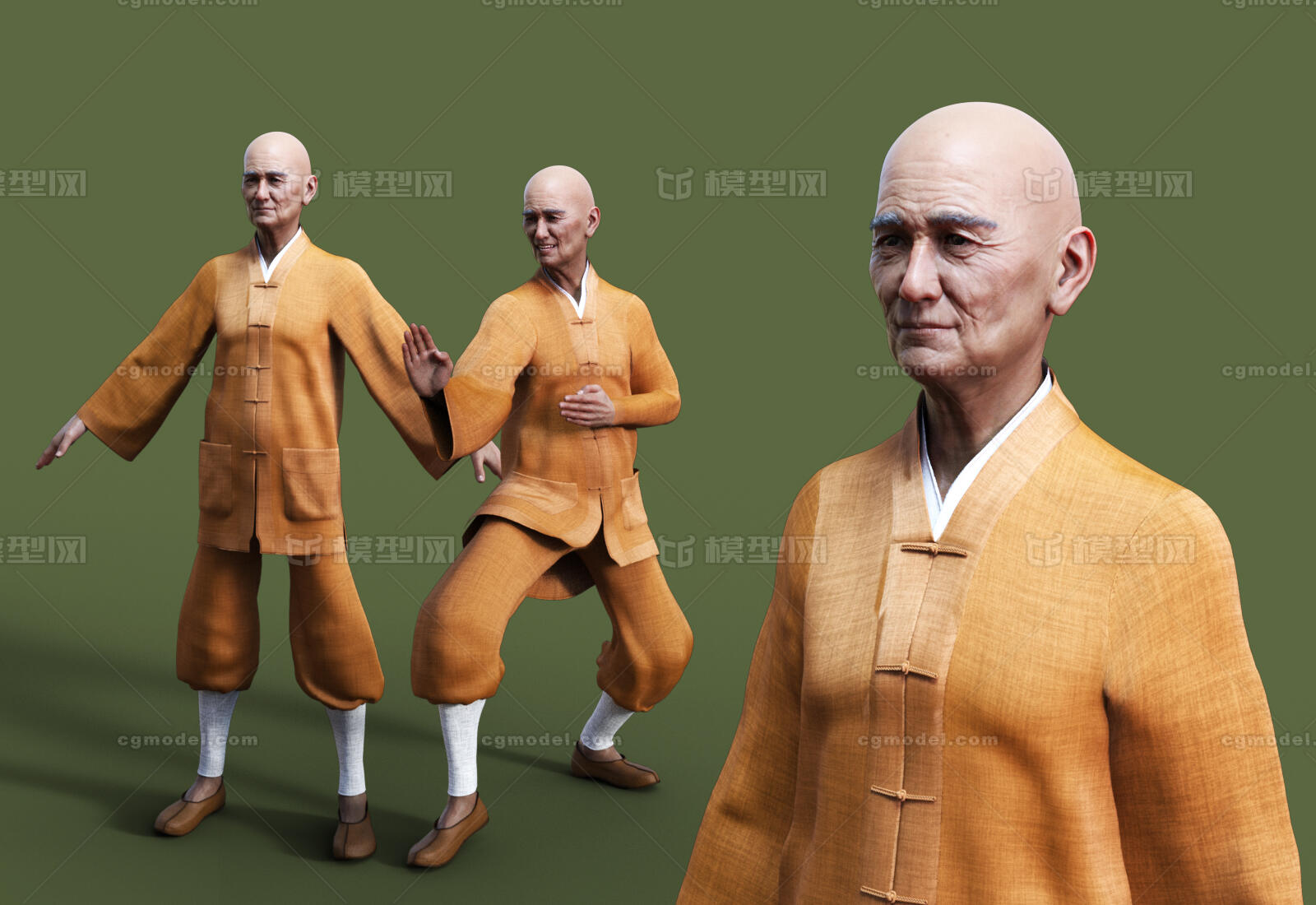 老和尚带骨骼绑定次世代PBR 先知武僧模型-老人-男模型库-3ds Max(.max)模型下载-cg模型网
