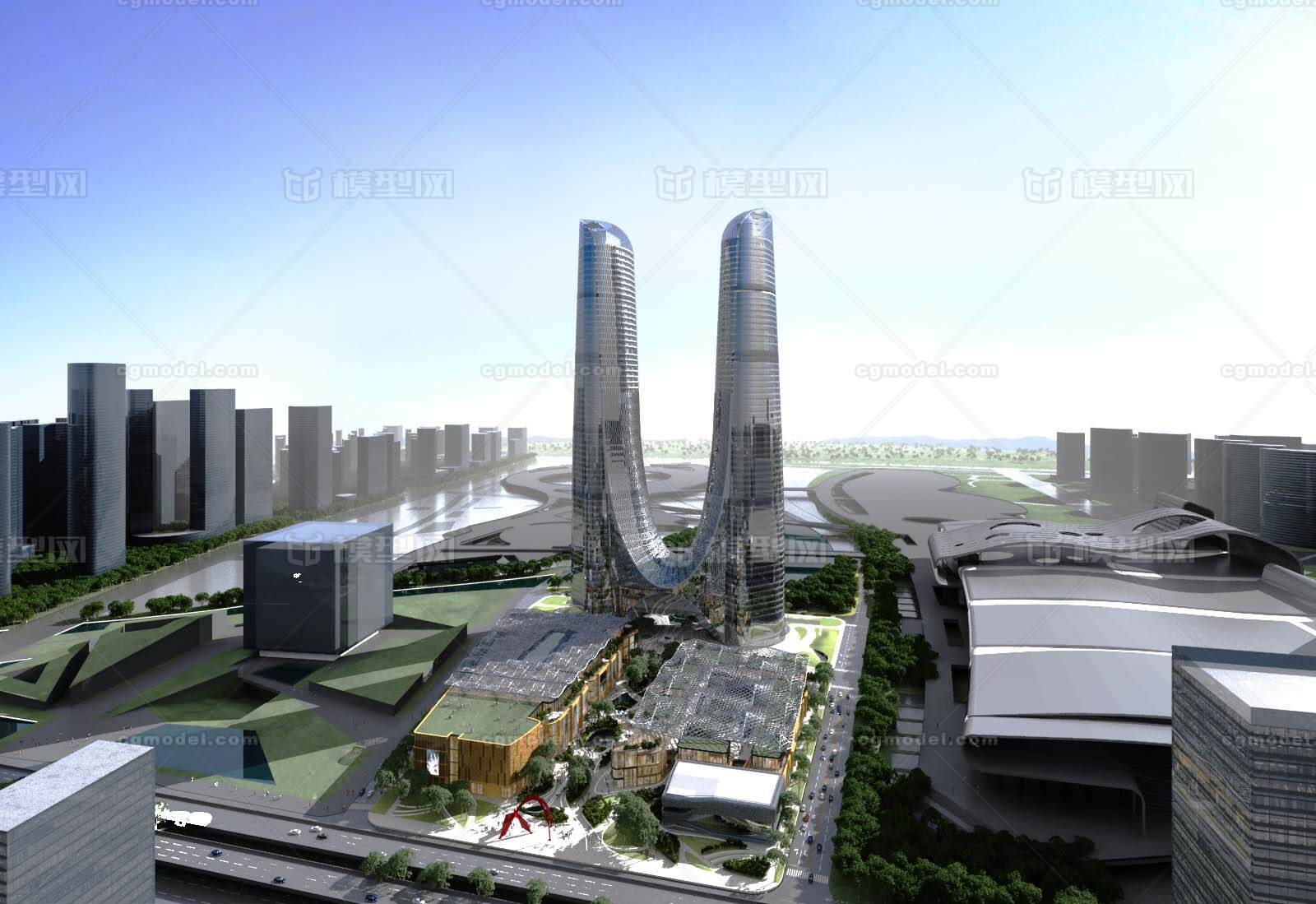 杭州之门 绿地中心模型-现代场景模型库-3ds Max(.max)模型下载-cg模型网