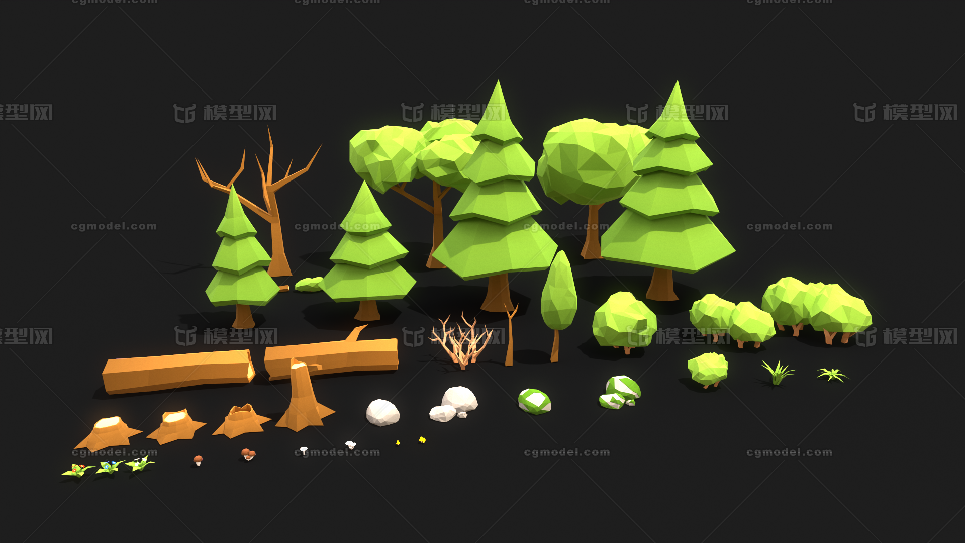 low poly低多边形风格树木植物场景模型模型-树木模型库-3ds Max(.max)模型下载-cg模型网
