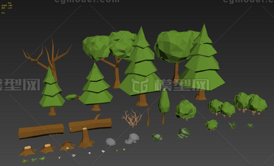 low poly低多边形风格树木植物场景模型模型-树木模型库-3ds Max(.max)模型下载-cg模型网