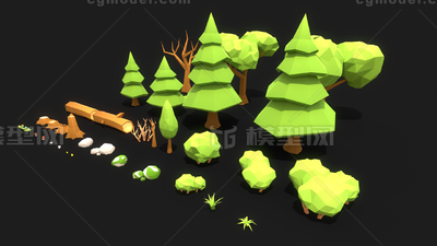 low poly低多边形风格树木植物场景模型模型-树木模型库-3ds Max(.max)模型下载-cg模型网