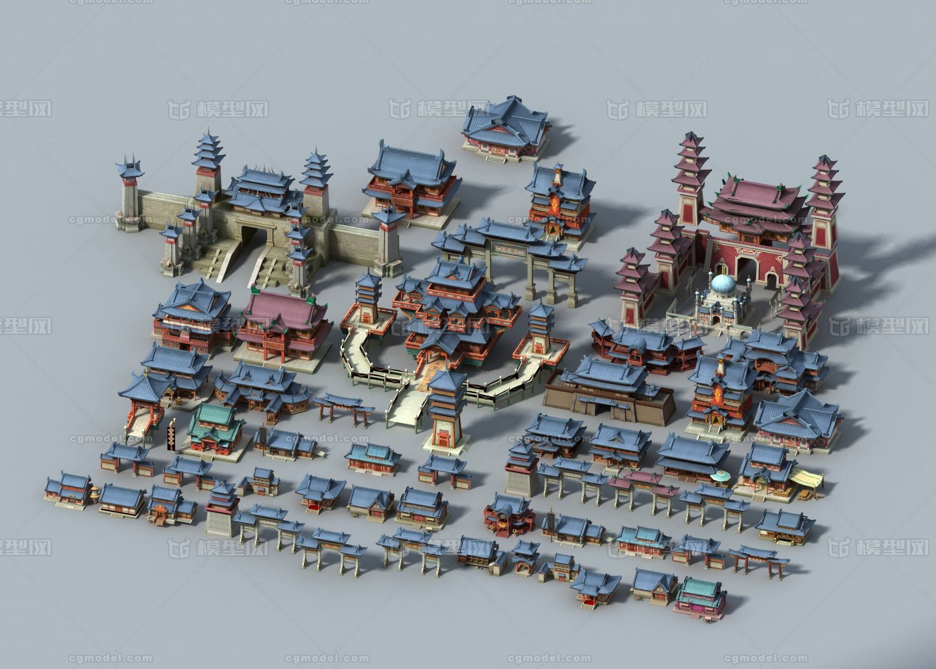 古代建筑 卡通建筑模型-古代场景模型库-3ds Max(.max)模型下载-cg模型网