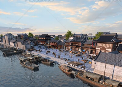 古代码头场景 货运港口模型-古代场景模型库-3ds Max(.max)模型下载-cg模型网