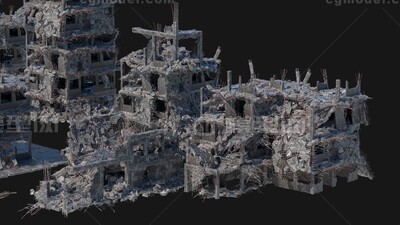 战争破坏的城市建筑废墟 废墟模型-工业建筑模型库-Cinema 4D(.c4d)模型下载-cg模型网
