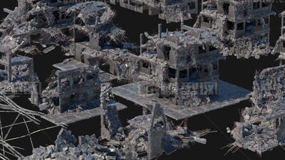 战争破坏的城市建筑废墟 废墟模型-工业建筑模型库-Cinema 4D(.c4d)模型下载-cg模型网