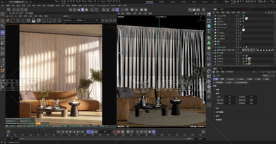 C4D室内卡通场景客厅 octane沙发模型-现代场景模型库-Cinema 4D(.c4d)模型下载-cg模型网