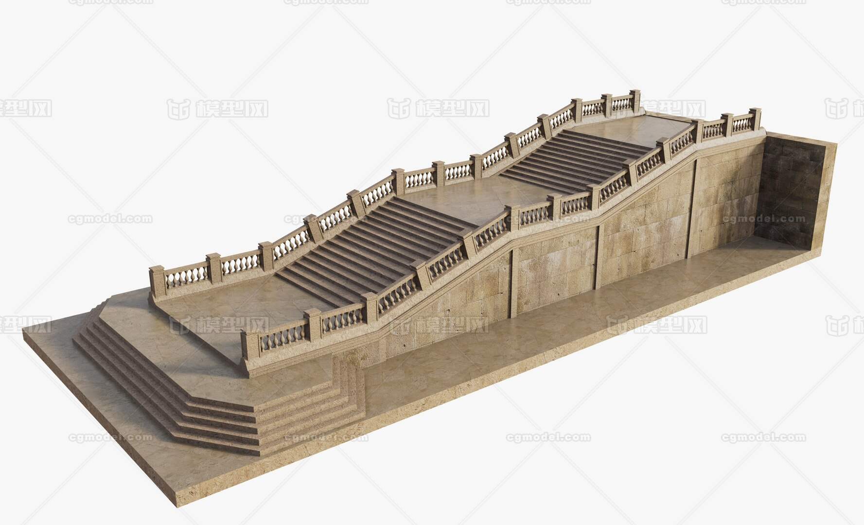 石梯 阶梯模型-古代场景模型库-Maya(.ma/.mb)模型下载-cg模型网