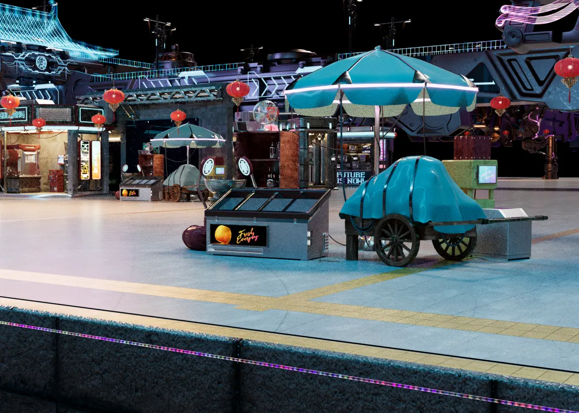 【C4D工程】赛博朋克街道模型-现代场景模型库-Cinema 4D(.c4d)模型下载-cg模型网