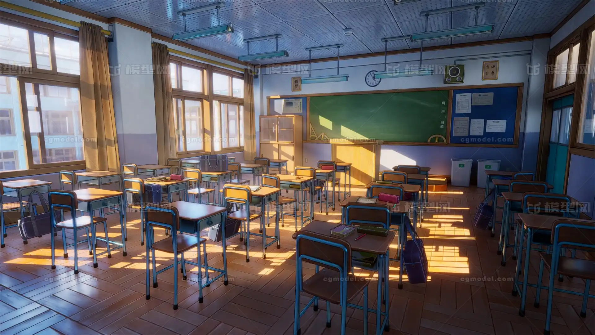 ue5虚幻5卡通风格化日本动漫学校教室环境楼地编游戏场景工程