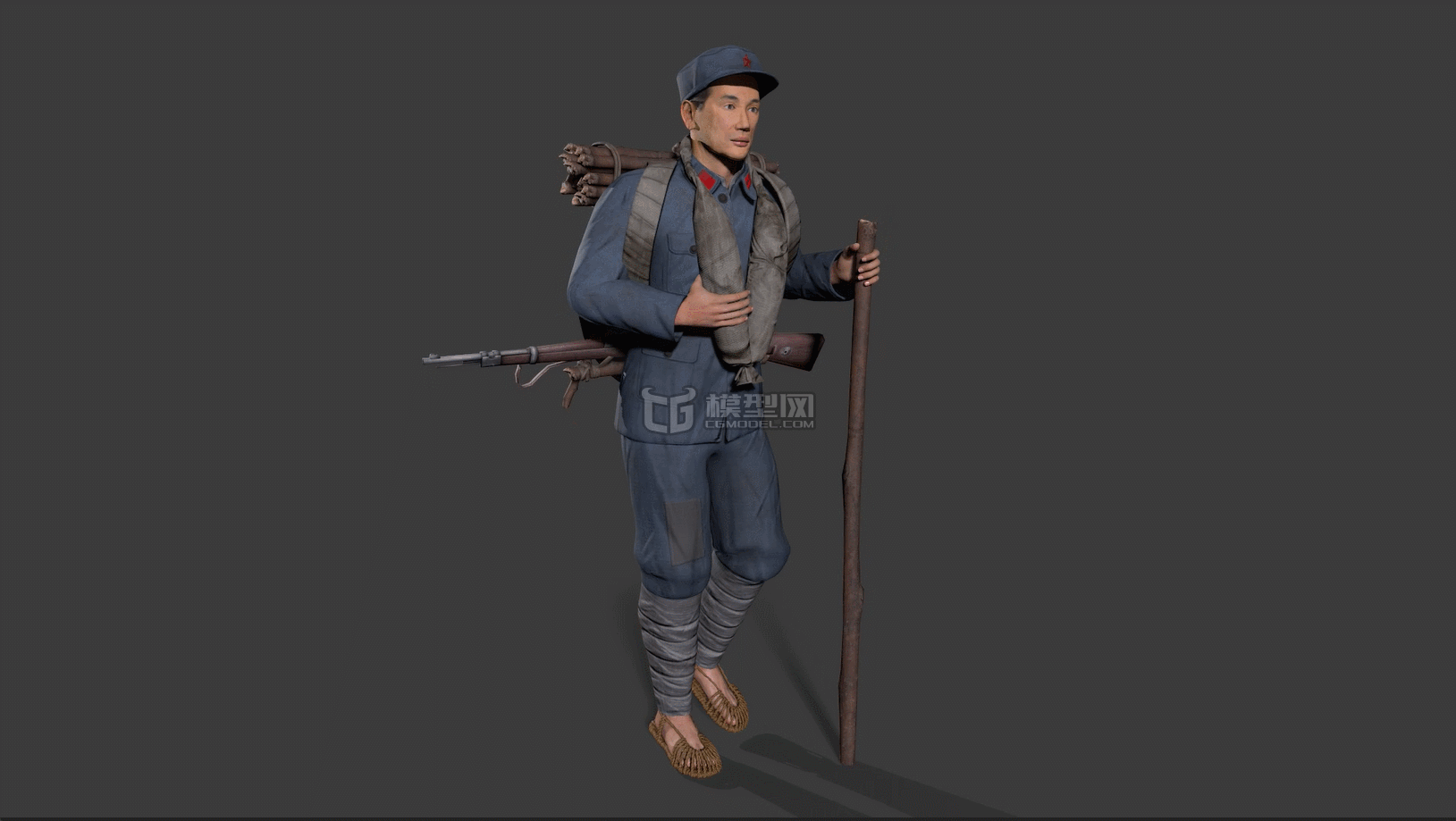 红军【有绑定】炊事兵 行军锅模型-男人模型库-FBX(.fbx)模型下载-cg模型网