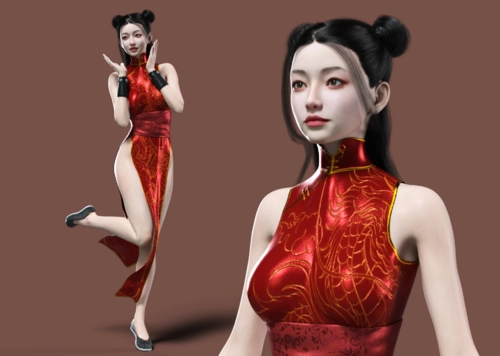 女人穿旗袍带骨骼绑定PBR数字人 girl模型-女人模型库-3ds Max(.max)模型下载-cg模型网