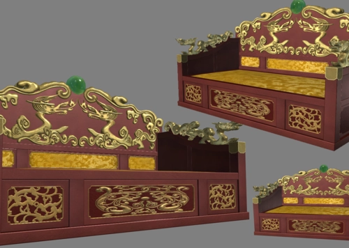【带绑定】龙榻龙纹红榻古代休息卧榻木制实木床榻皇帝坐床模型-其他模型库-Maya(.ma/.mb)模型下载-cg模型网