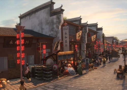 古街道 沿街商铺模型-古代场景模型库-3ds Max(.max)模型下载-cg模型网