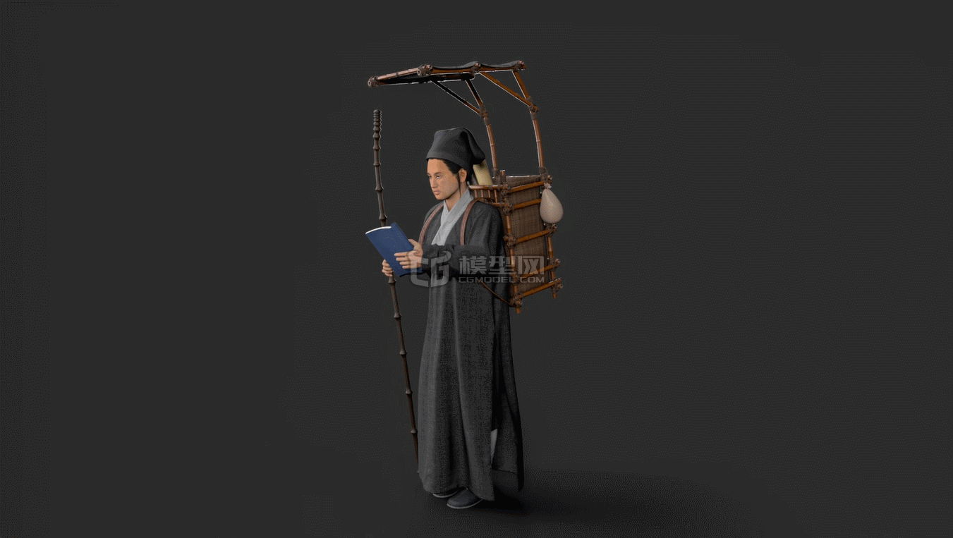 古代书生【有绑定】 秀才 古代书箱 古代书生背包模型-男人模型库-FBX(.fbx)模型下载-cg模型网