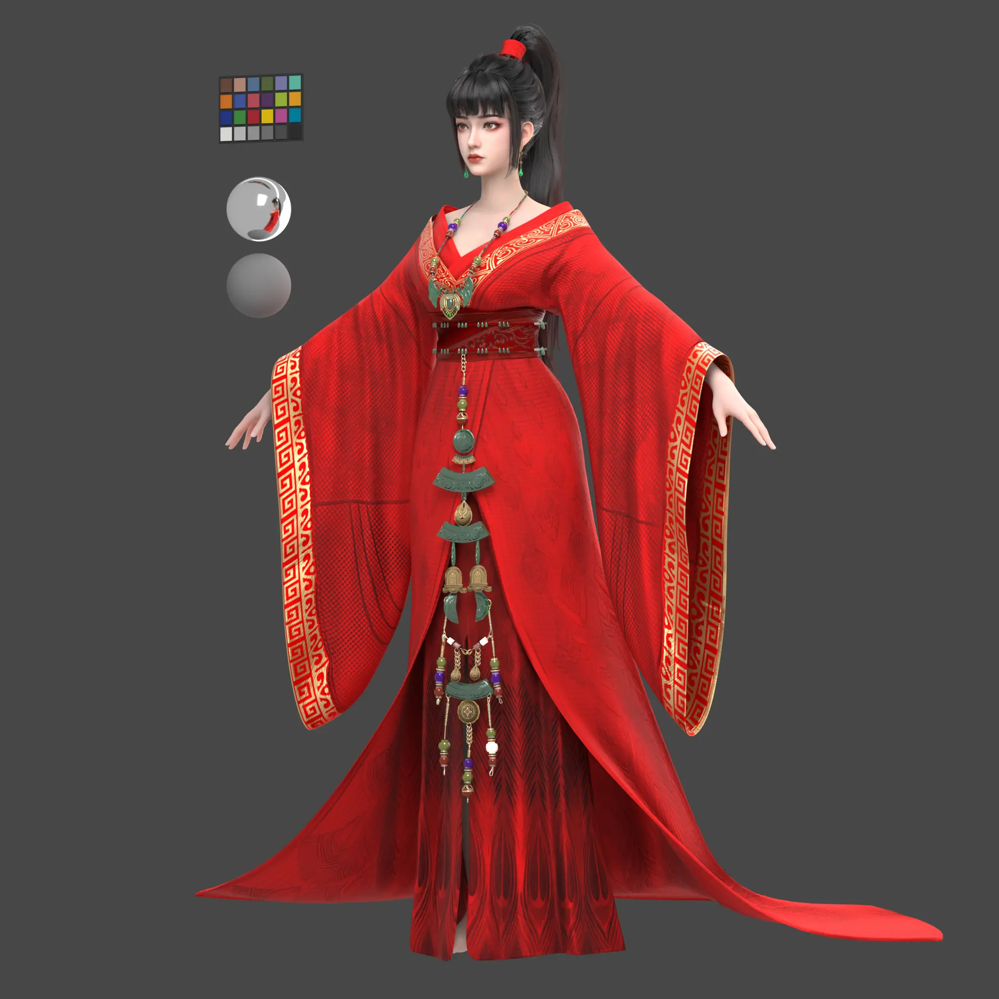 写实古装女 美型红衣战国袍女 女将军 古代女性虚拟人 中国风模型 - 角色/人物/生物 - 作品模型 - CG模型网