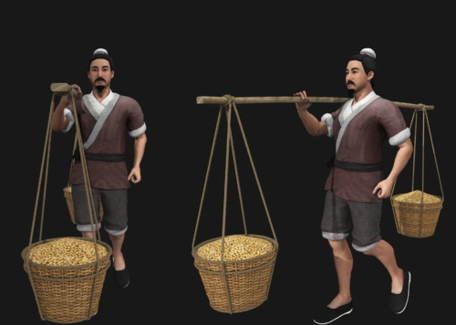 古代人挑担 挑夫模型-男人模型库-Maya(.ma/.mb)模型下载-cg模型网