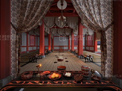 汉代室内之汉堂伎宴 汉代建筑 漆器 青铜器王侯宫殿宴饮场景