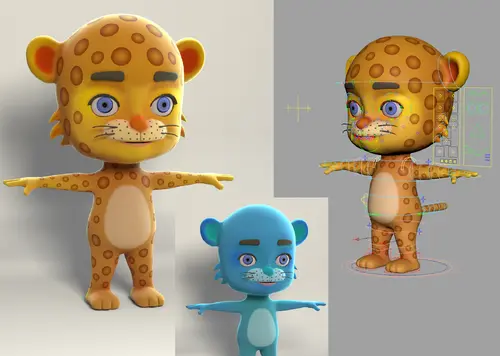 原创卡通花豹子蓝猫角色 adv身体+面部表情骨骼绑定带修型